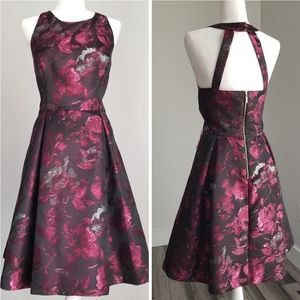 Eliza J. Floral Jacquard burgundy black dress 14